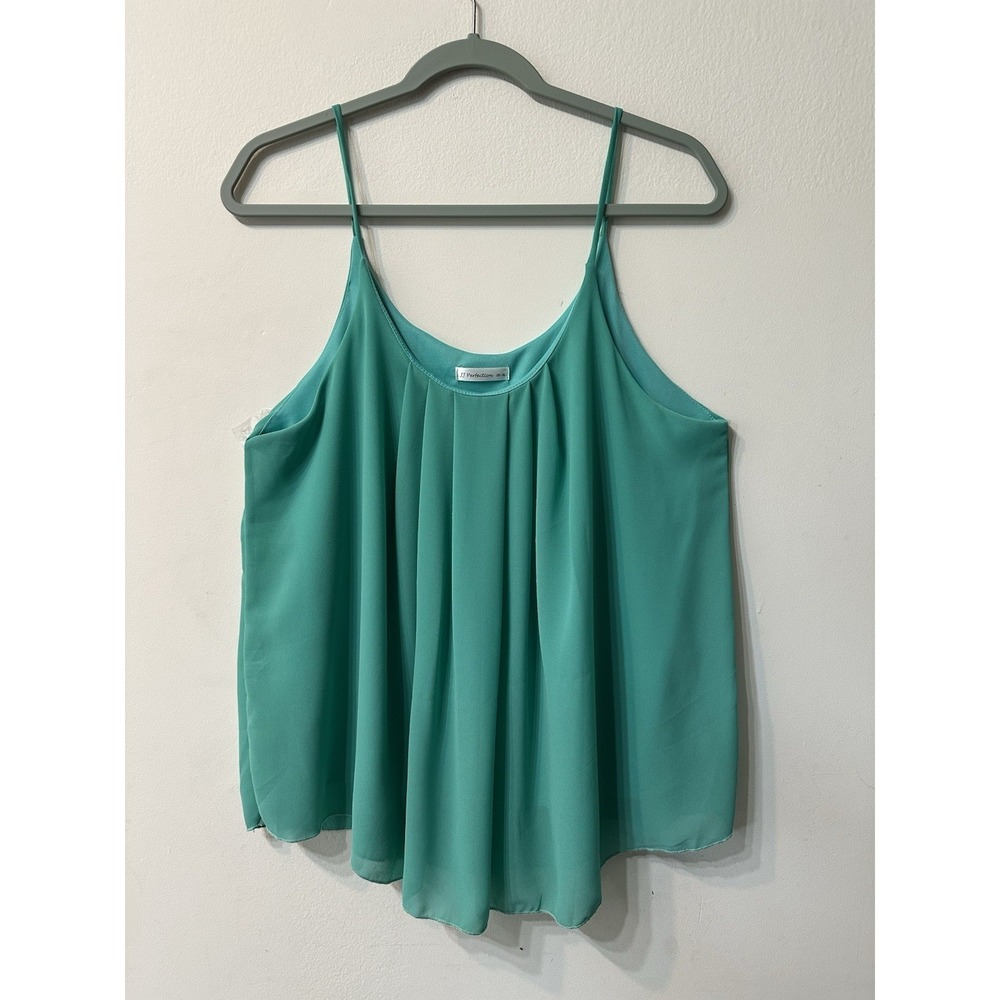 JJ Perfection Pleated Chiffon Cami Tank Top XL Mint Green Flowy Cami Blouse USA